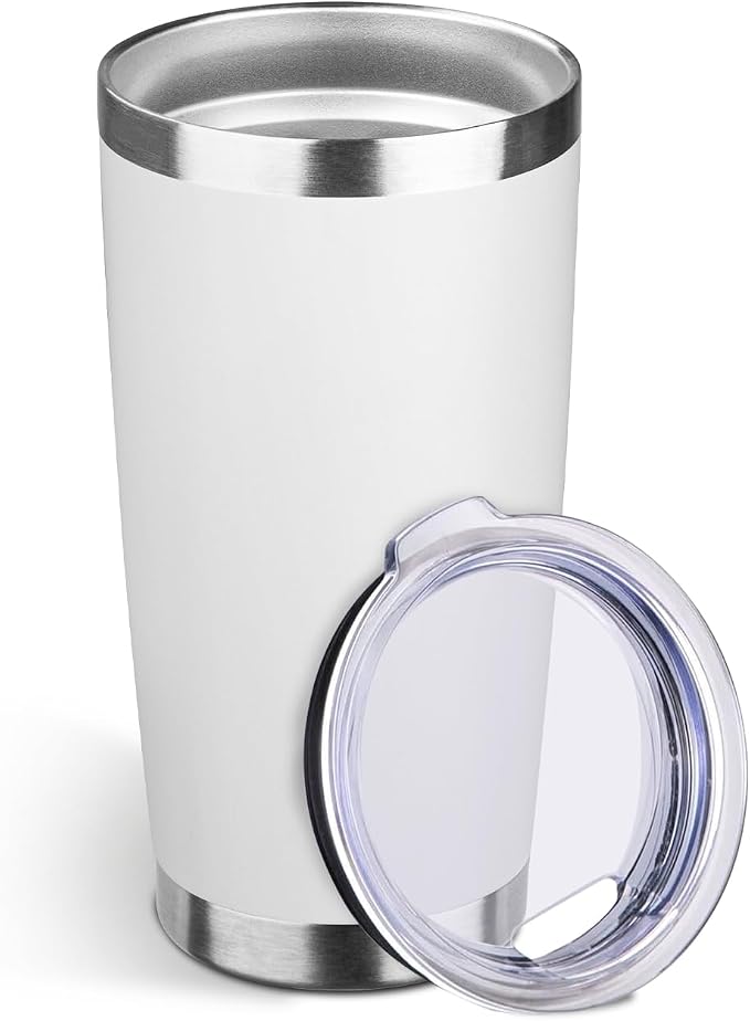 StarSpeed 20oz Stainless Steel Travel Coffee Tumbler,White | Travel Coffee Mug,Spill-proof Lid,Double Wall,BPA-free Travel Cups,Insulated Cup Fits Car Cupholders