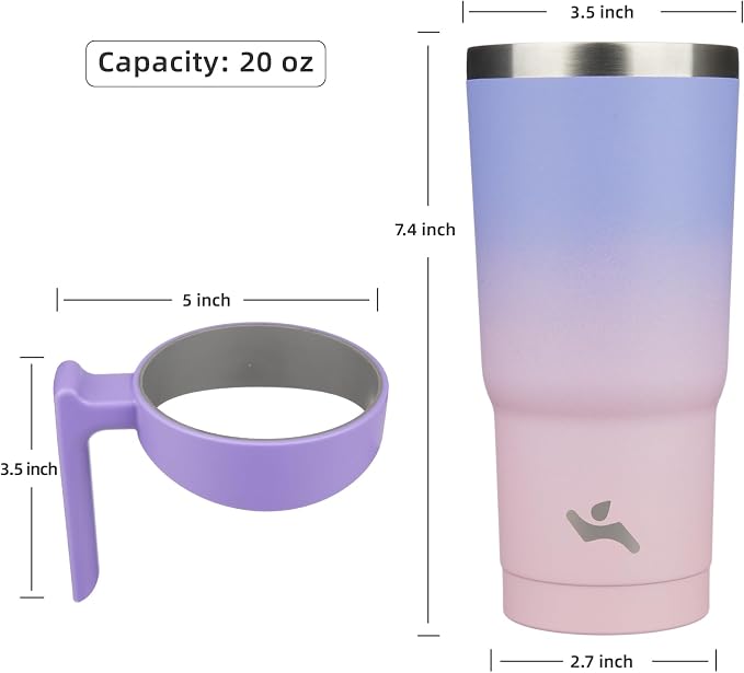 Konokyo 20 oz Tumbler with Handle and Straw, Insulated Travel Mug | Pastel Sunset; BPA-free, leak-proof tumbler with 2 lids, 2 straws, cup holder fit for coffee, office, travel & daily use