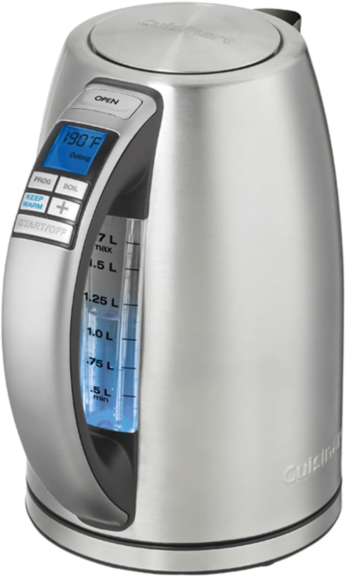 Cuisinart PerfecTemp 1.7-Liter 1500-Watt Stainless Steel Cordless Programmable Kettle with Six Presets, Stay-Cool Handle, & 360-Degree Swivel Power Base With LED display (CPK-20)