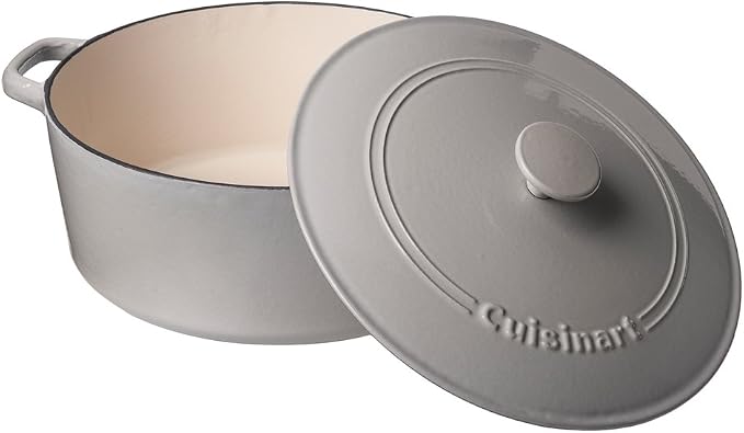 Cuisinart Chef's Classic Enameled Cast Iron Dutch Oven with Lid, Porcelain Enameled Interior, Oven Safe, Induction Compatible, 7-Quart, Round, Cool Grey