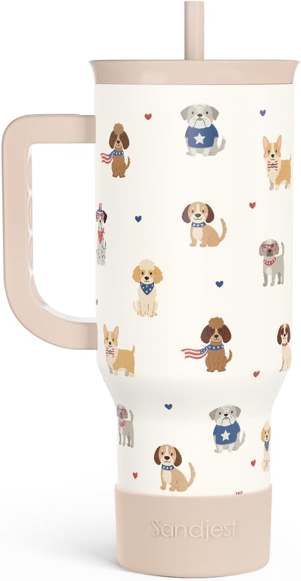 SANDJEST Dogs 40oz Tumbler with Handle and Straw, Insulated Stainless Steel Travel Coffee Mug for Women Girls Dog Lovers Dog Mom, Gift Idea for Birthday Christmas Mothers Day