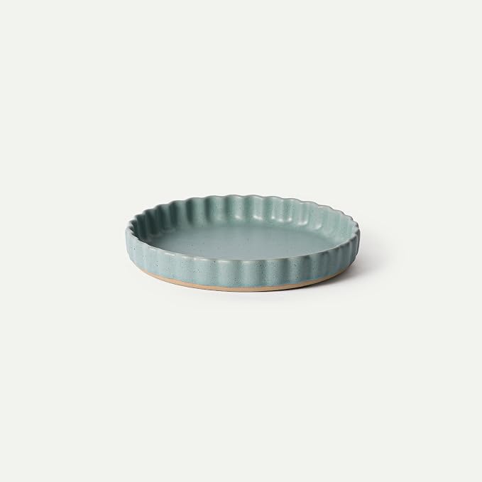 MORA Ceramic Tart Pan, 9.5 Inch Large Porcelain Baking Dish for Tarts, Quiche, Pie, Flan etc. Fluted Ruffled Edge, Oven, Microwave, Freezer, and Dishwasher safe - Great Gift For Bakers - Iris