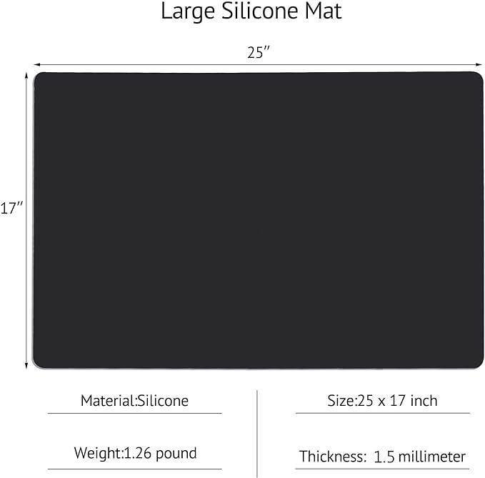 Silicone Mats for Kitchen Counter, Thicker 0.06", 25 x 17 inches Multipurpose Table Mat, Silicone Pad Desk Work Mat, Nonstick Nonskid Heat-Resistant Pad, Placemat, Black