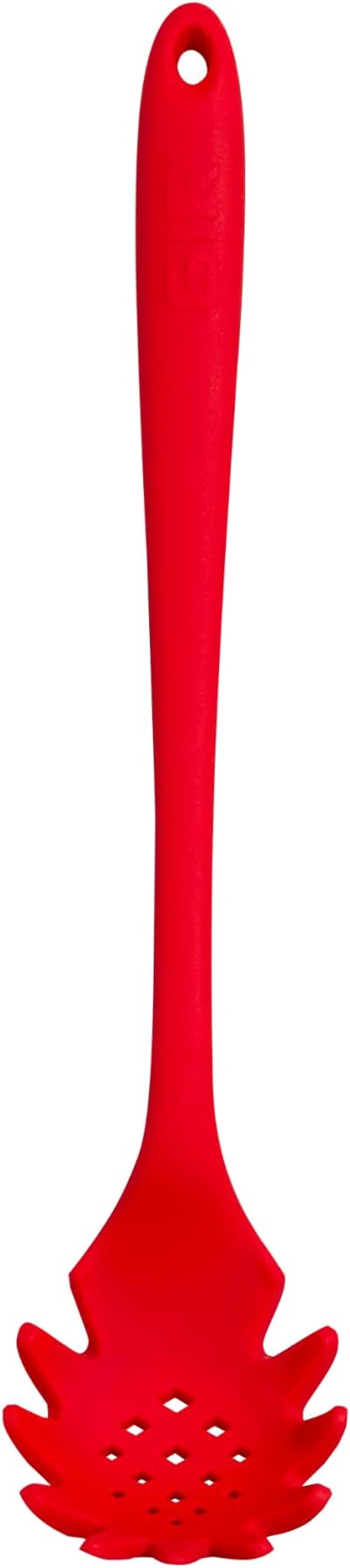 GIR: Get It Right Premium Silicone Spaghetti Spoon - Non-Stick Heat Resistant Silicone Pasta Fork - Perfect for Cooking, Strainer, and Serving - 13 IN, Red