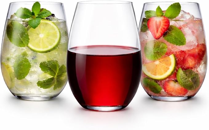 48 Pack Disposable Plastic Stemless Wine Glasses 10 oz, Clear Unbreakable | Shatterproof BPA-Free Cocktail Cups, Reusable Recyclable Wine Cups for Wedding Party Birthday, Outdoor Events