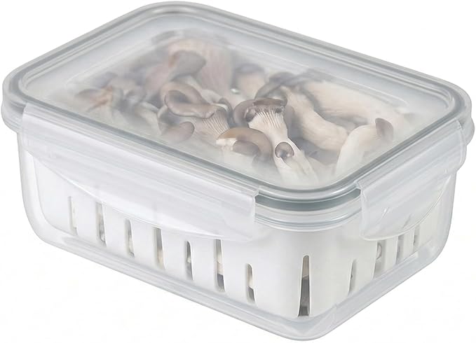 3.0 Cup Produce Saver Container for Fridge with Colander - 700ml | Airtight Fruit & Vegetable Storage Bin, Removable Strainer Basket, BPA-Free, Stackable, White Colander