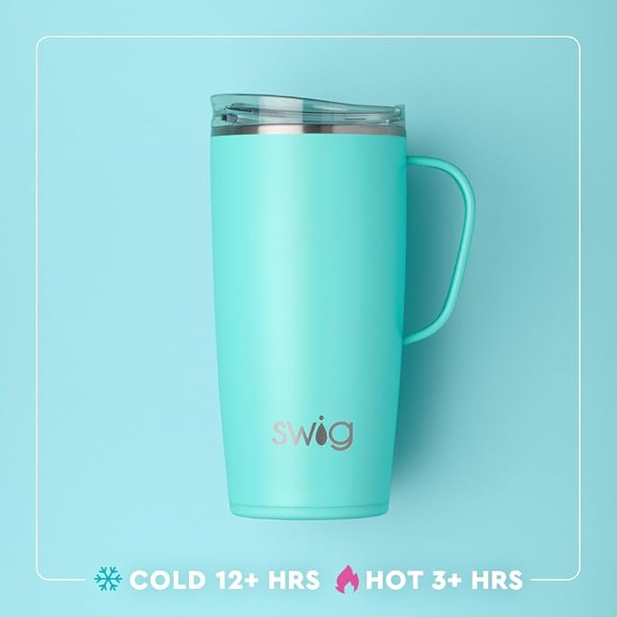 Swig Life 22oz Insulated Travel Mug with Handle & Lid, Teacher Life | Triple Insulated Stainless Steel - Handle & Lid Included - Keeps Coffee Hot or Cold - Cup Holder Friendly
