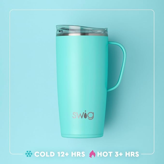 Swig Life 22oz Insulated Travel Mug with Handle & Lid, Mahjong | Triple Insulated Stainless Steel - Handle & Lid Included - Keeps Coffee Hot or Cold - Cup Holder Friendly