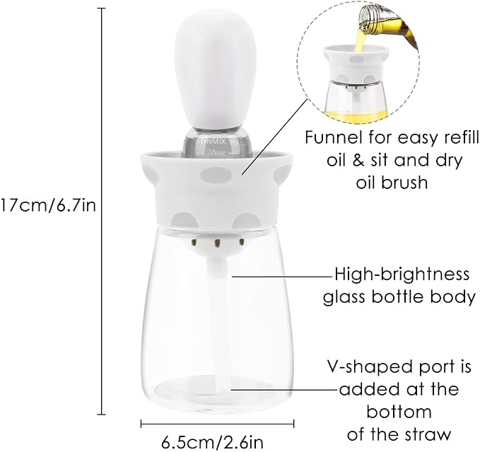 Oil Dispenser with Brush - 2 IN 1 Glass Olive Oil Dispenser Bottle with Silicone Basting Brush for Kitchen BBQ Grilling Baking Cooking, T-OB22, Red