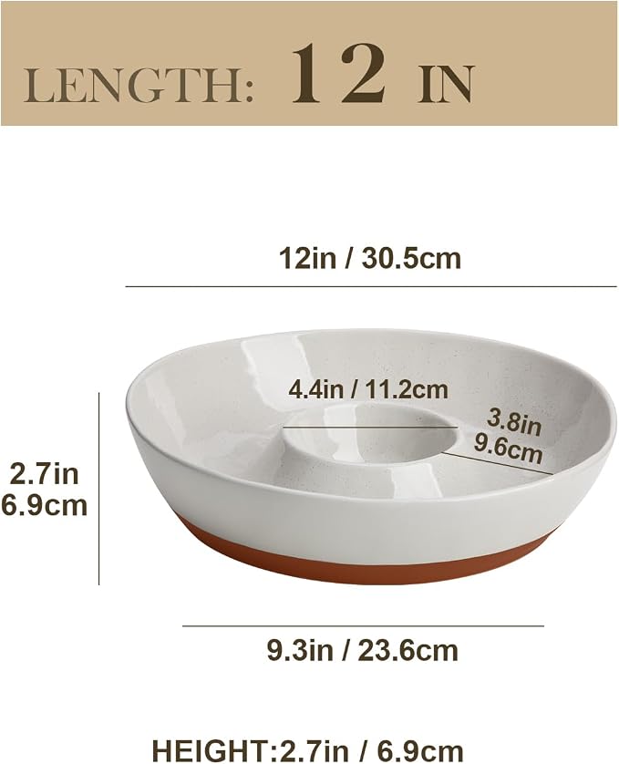 MALACASA Ceramic Chips and Dip Serving Tray, 12 Inch Dip Serving Tray | Free-Form Divided Ceramic Chips and Dip Bowls for Parties, Hosting and Entertaining, Khaki Gray