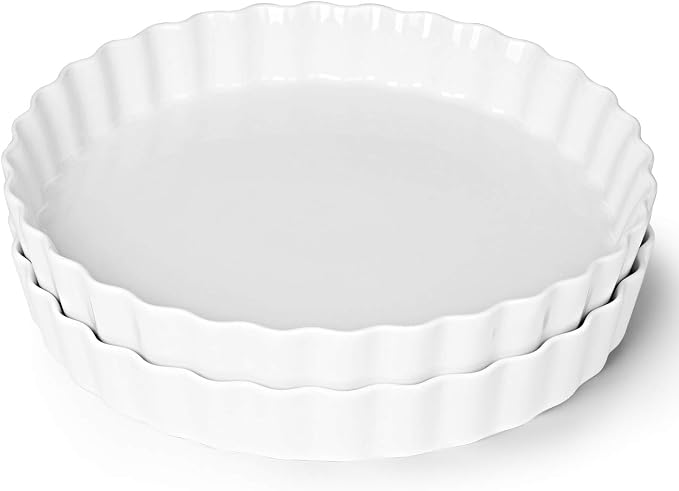 Ceramic Pie Pans 11 Inches, Quiche Pans (White, 11" x 2 Pieces)