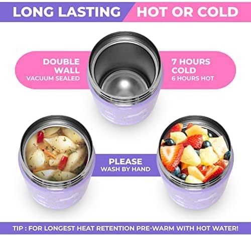 kinsho Bento Box for Girls Toddlers with Thermo Lunch Pack, Purple Unicorn | 5 Compartments, Removable Tray, Small Meal Snack Container for Girls Toddlers Daycare Pre-School Kindergarten, Steel Food Jar