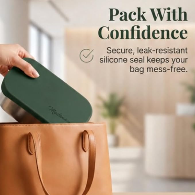 Flexibento - 47 OZ Leak proof Stainless Steel Lunch Box Containers with Silicone Lids, Steel Bento Box, Metal lunch Box, ForestGreen-47OZ-Set Of 2