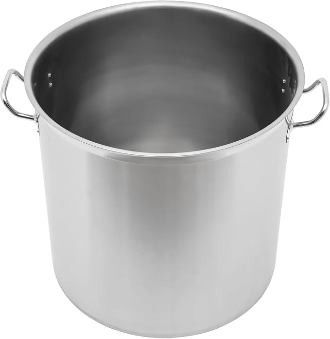 Stainless Steel Stockpot, 100 Quart Large Cooking Pots, Cookware Sauce Pot with Lid, Heavy Duty Commercial Kitchen Grade Stock Pot for Soup, Stew & Sauce, Riveted Silicone Handle