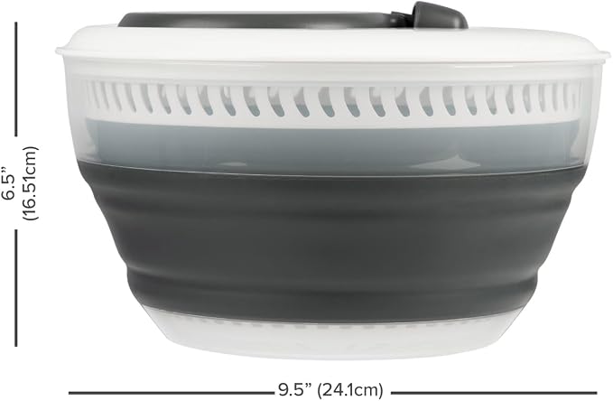 Space Saving 3 Quart Collapsible Salad Spinner with Comfort Easy Grip Handle, Foldable Lightweight Vegetable Dryer, BPA Free Kitchen Lettuce Washing Drying Tool for Fruit Veggie Storage