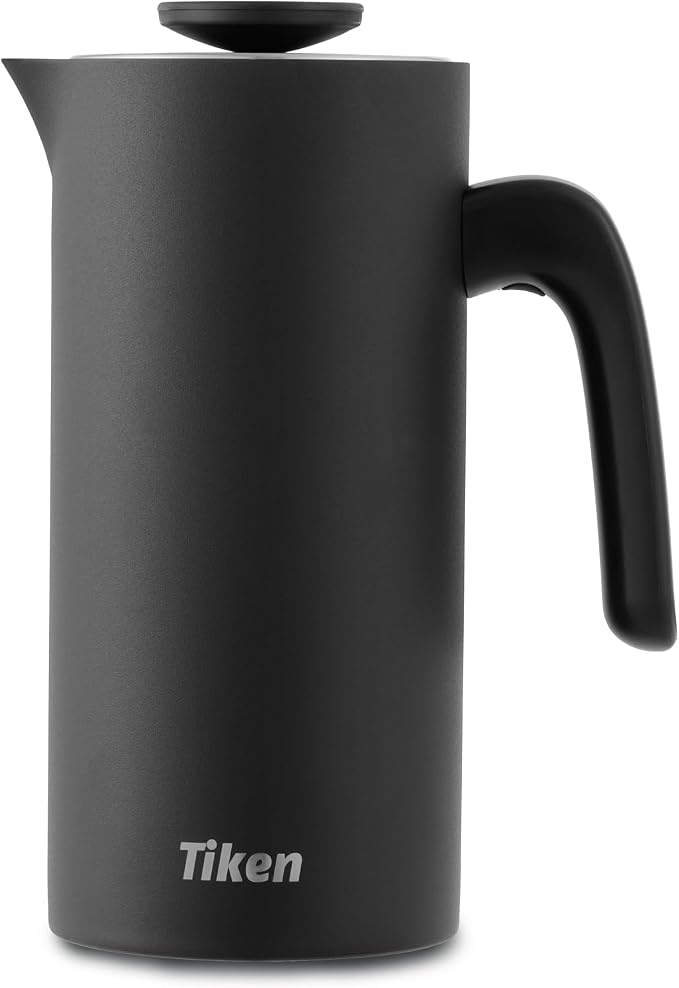 Tiken French Press Coffee Maker Stainless Steel Double-wall Vacuum Insulated Coffee Press Dishwasher Safe, 34Oz Black