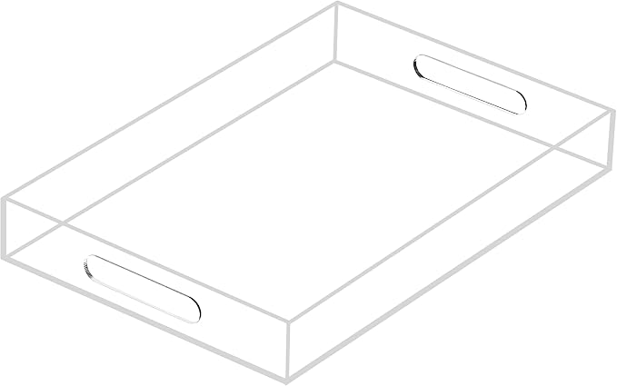 Clear Sturdy Acrylic Serving Tray with Handles 10x15x2H Inches -Spill Proof- Decorative Trays Countertop Organizer for Ottoman Coffee Table Nightstand, sidetable, Breakfast, Tea, Food
