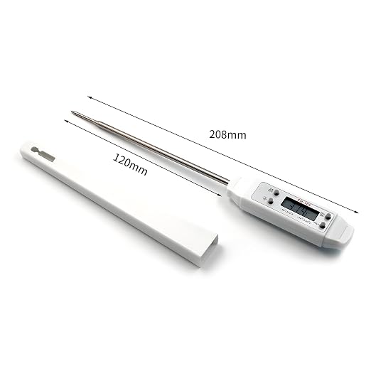 Meat Thermometer, Waterproof Digital Food Thermometer Instant Read with 120mm Long Probe, Automatic Calibration, Kitchen Cooking Thermometer for BBQ, Grill, Water Temperature(White)