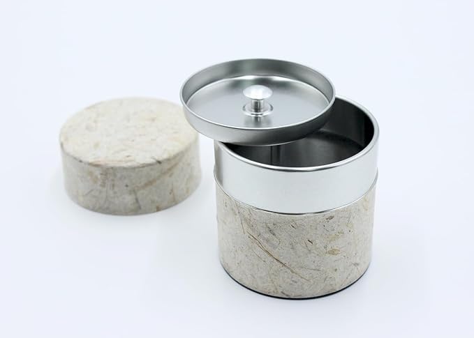 Japanese Pokkan Matcha Coffee Spice Tea Tin Canister Washi Paper Storage with Lid 3.89 oz Capacity (Unryugami White, S)