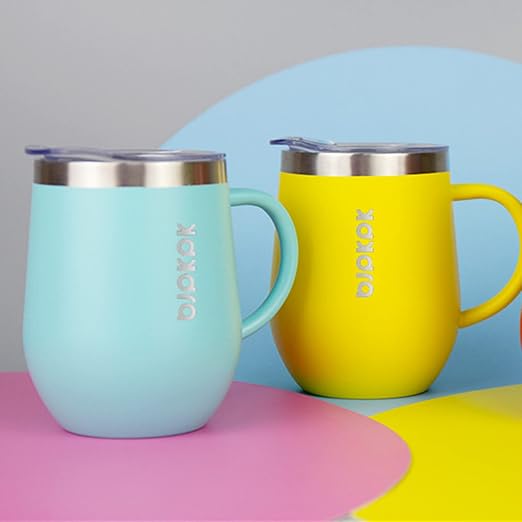 BJPKPK 2PCS Insulated Coffee Mug with Lid, 12oz Stainless Steel Tumbler | Travel Coffee Mug with Handle, Vacuum Insulated Tumbler Cup for Camping, Office, Home, BPA Free Lid, Hot & Cold