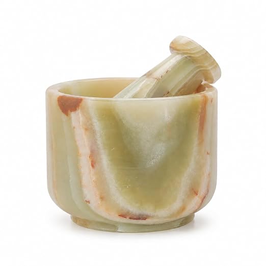 Mortar and Pestle Set, Round, 4 Inch and 2.5 Inch Mini (Green Onyx, 4 Inch)