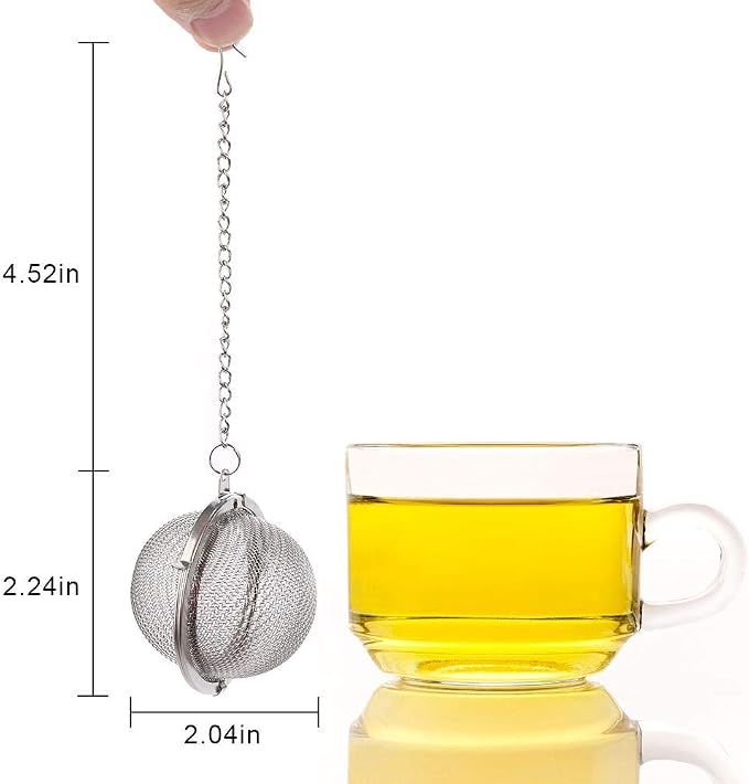 2Pcs Stainless Steel Tea Infuser Strainer, 2.04 Inch Fine Mesh Ball | Metal Fine Mesh Tea Spice Ball for Loose Leaf Tea, Tea Filter with Chain Hook, Tea Interval Diffuser for Spices, Seasonings
