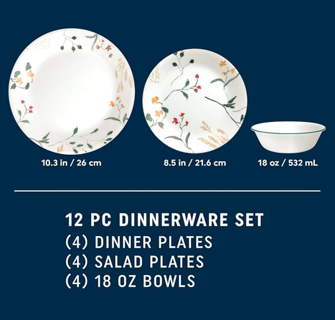 Corelle Vitrelle Signature Wildflower Scatter 12-Piece Dinnerware Set
