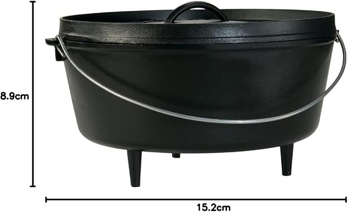Lodge Seasoned Cast Iron Camp Dutch Oven with Lid - 10 Quart - Dual Handles - Seasoned Cast Iron Cookware with Steel Handle & Strong Lid for Heavy- Duty Camping Cookware