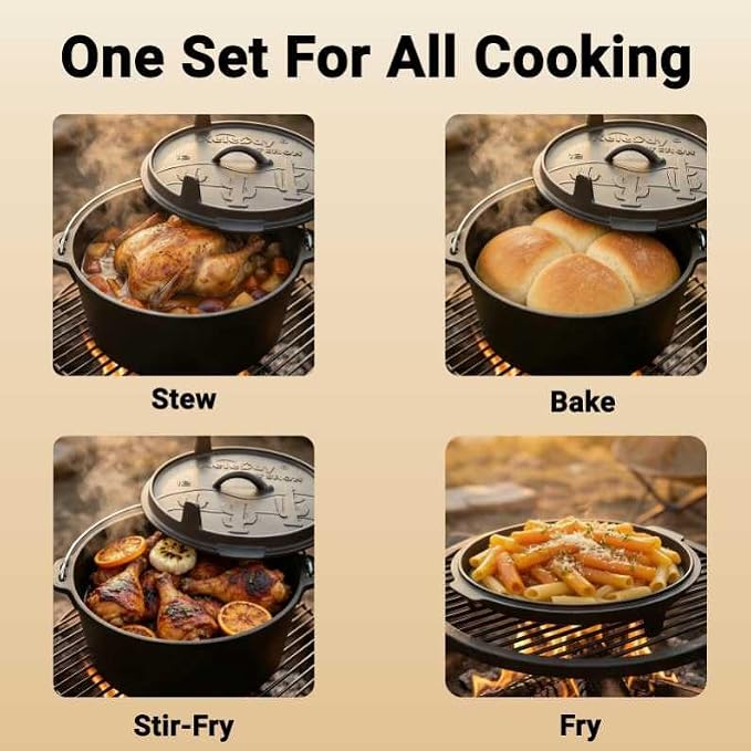 6.3qt Cast Iron Camping Dutch Oven,with 12inch Skillet Lid Outdoor Dutch Oven,Includes Claw Foot kazan for Baking,Braising,Campfire Cooking