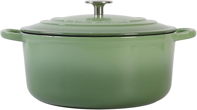 EDGING CASTING Enameled Cast Iron Dutch Oven Pot With Lid, 5.5 Quart, for Bread Baking, Cooking, Pistachio Green