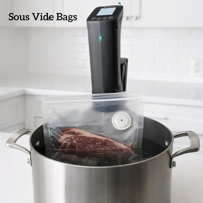 Vacuum Sealer Bags,reusable double zipper vacuum bag with air valve | suitable for sous vide cooking and microwave heating (8.3 * 8.7inch)