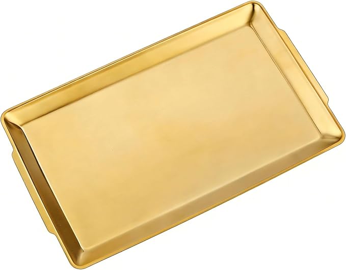 15.8" x 9.5" Large Serving Platters, Stainless Steel Heavy-Duty Large Serving Trays, Gold Rectangular Plates for Food, Fruit, Party, Wedding, Christmas, Chip and Scratch Resistant