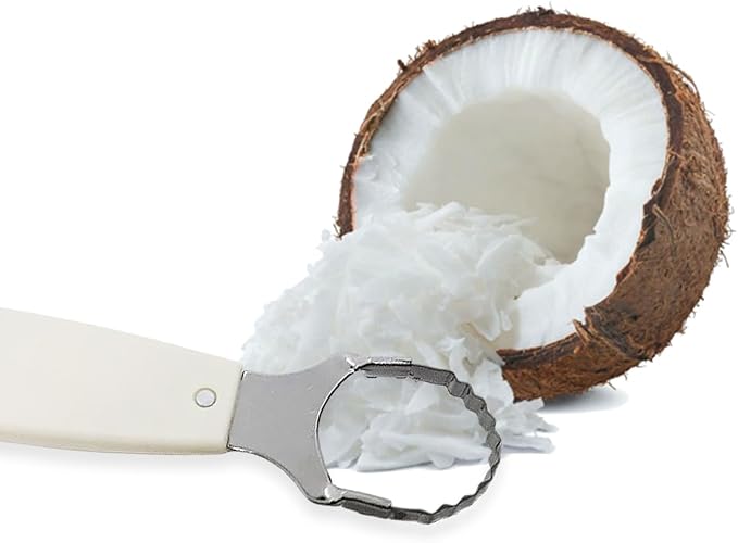 WitnyStore Kitchen Tool 8¾" Long White Plastic Handle Stainless Steel Coconut Grater Shredder 2 Blades - Thai Cooking Utensils Multipurpose Portable Hand-Held Cookery Equipments for Fruits Vegetables