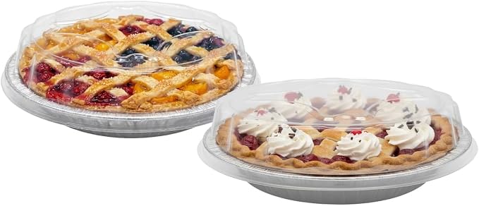 9" Aluminum Foil Pie Pans 1 1/4" Extra Deep with Clear Dome Lids - Made in USA Disposable Tins (Pack of 10 Sets)