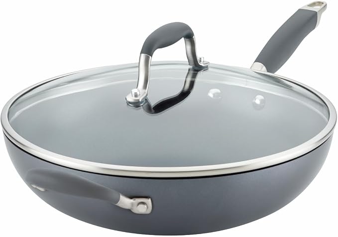 Anolon Advanced Home Hard-Anodized Nonstick Ultimate Pan with Lid and Helper Handle, Non Stick Frying Pan, 12-Inch, Moonstone