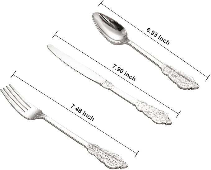 200 Pieces Silver Plastic Silverware Disposable - 50Guests Silverware Plastic Cutlery - Disposable Utensils Includes 100 Forks, 50 Spoons, 50 Knives Perfect for Christmas Wedding or Party