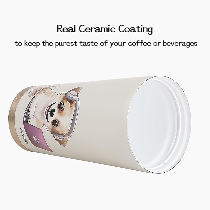 Funkrin Coffee Travel Mug with Flip Lid, 16oz Insulated Tumbler Cup with Ceramic Coating, Double Wall Vacuum Leak-Proof Tumbler for Office School Party Camping