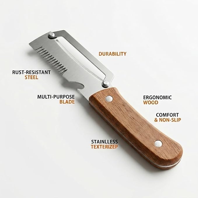 2PCS Multifunctional Julienne Vegetable Peeler for Potato Carrot | Ergonomic Wooden Handle & Bottle Opener, Ultra Sharp Stainless Steel for Kitchen, Veggies, Carrot, Hard Skin Pumpkin, Brown