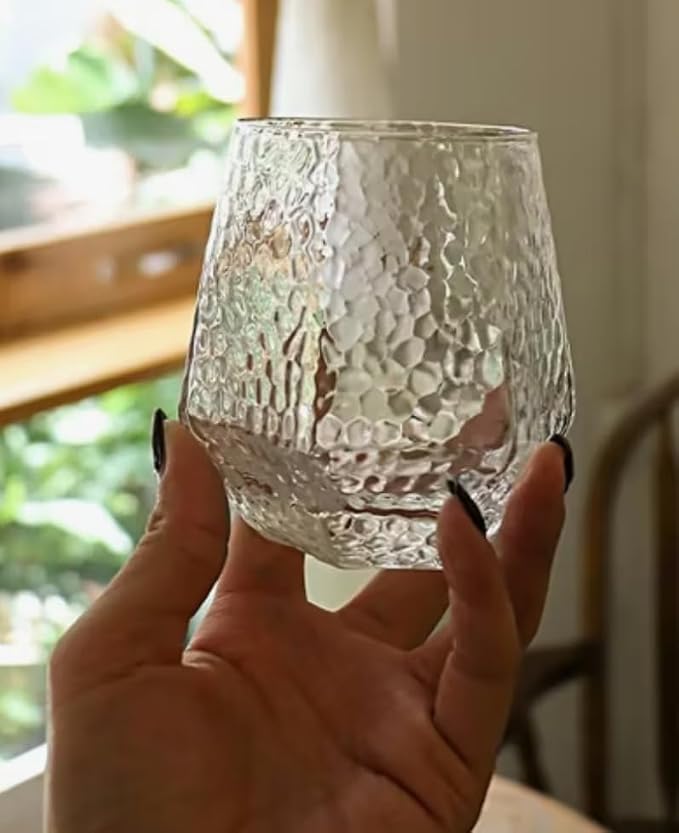 40 Pack Disposable Plastic Wine Glasses 12 oz Diamond Stemless Clear Cups | Cocktail Whiskey Champagne, Shatterproof BPA-Free Reusable Recyclable, Hammered Design for Wedding Party Birthday