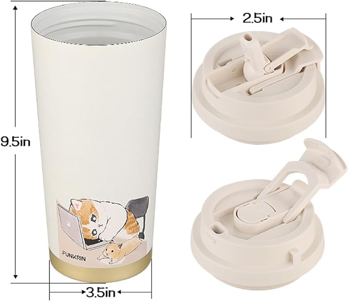 Funkrin Coffee Travel Mug with Flip Lid, 16oz Insulated Tumbler Cup with Ceramic Coating, Double Wall Vacuum Leak-Proof Tumbler for Office School Party Camping
