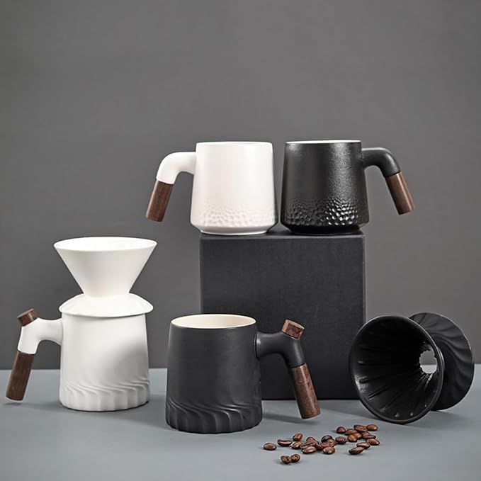 Handmade Black Pour Over Coffee Maker Set, Ceramic Coffee Dripper Brewer Heat Resistant Coffee Pot Decanter ACM02B