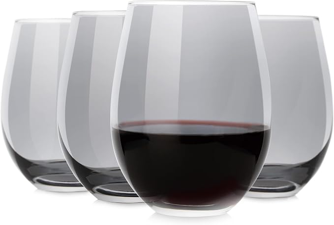 LUXU Wine Glasses Large Stemless Wine Glasses,20 oz,Set of 4 | Grey Juice Drinking Glasses,No Stem Glass Beverage Cups,All-Purpose Water Glasses for Ice Coffee,Tea,Red or White Wine