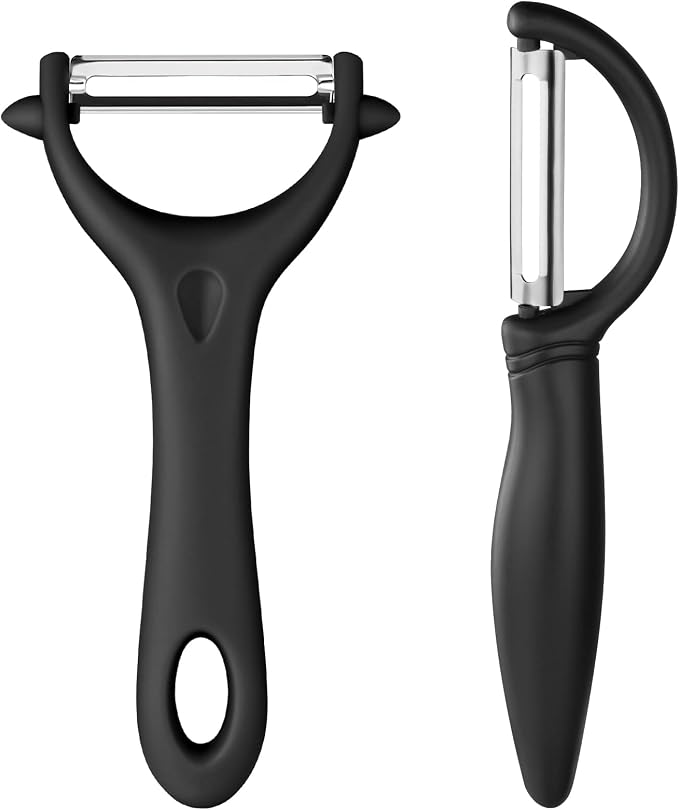 AUAUY 2PCS Potato Peeler, Y and I-Shaped Swivel Vegetable Peeler Set, Black | Fruit Peeler for Kitchen, Non-Slip Grip Peeler, Ergonomic Handle Sharp Blade Stainless Steel Peeler