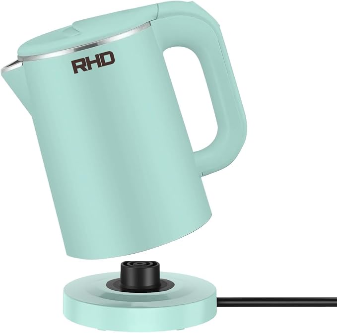 RHD Small Electric Kettle 0.8L, 1000W Fast Boil, Stainless Steel, Green | Auto Shut-Off, Boil-Dry Protection, Mini Travel Kettle for Dorm Hotel, Coffee Tea RV Office