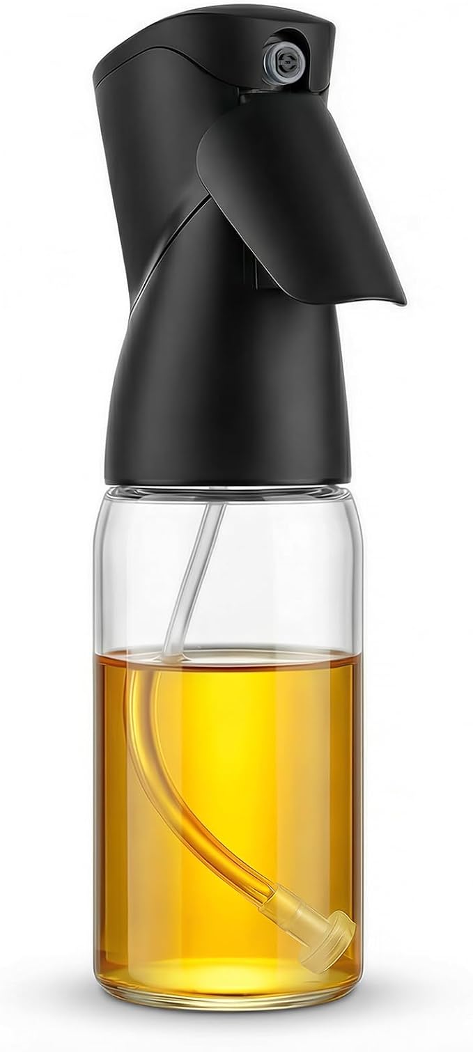 8.5oz Glass Oil Sprayer for Cooking - 1 Pack Refillable Olive Mister for Air Fryer Grilling Kitchen Gadget Black