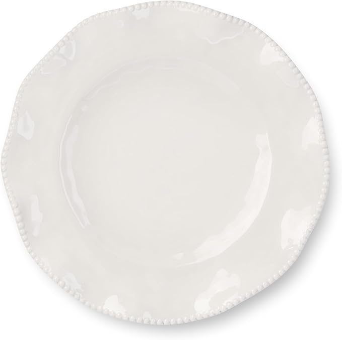 Perlette Off-White Beaded 12-Piece Dinnerware Set – Includes 4 Dinner Plates, 4 Salad Plates, 4 Bowls (7.5" x 2", 22 oz) – Elegant Unbreakable Melamine, Heavyweight, Perfect for Indoor/Outdoor Dining