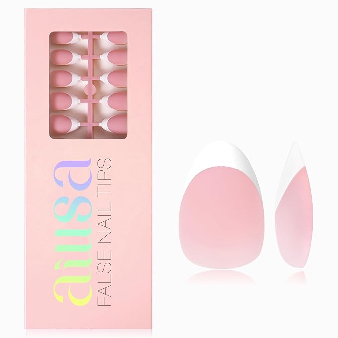 AILLSA French Tip Nails Press On Nails 5 Colors For Nail Art DIY Extension | French Tip Press On Nails Short Almon No Need to File 3 in 1 Acrylic False Nails Gifts For Women 15 Sizes 150 Pcs