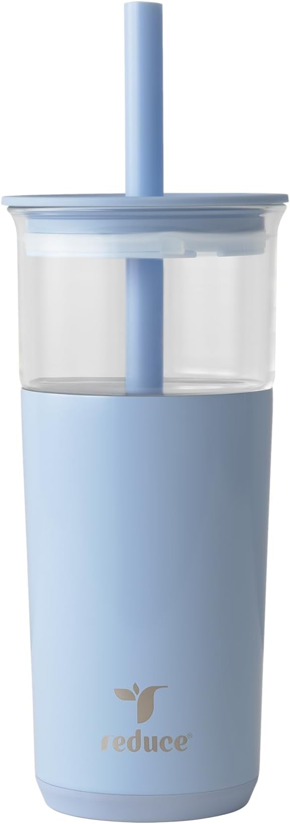 REDUCE Aspen - 20oz Vacuum Insulated Glass Tumbler - Extra Wide Straw & Lid | Keeps drinks cold for 12 hours, ideal for iced coffee, smoothies & boba, dishwasher safe, soft base