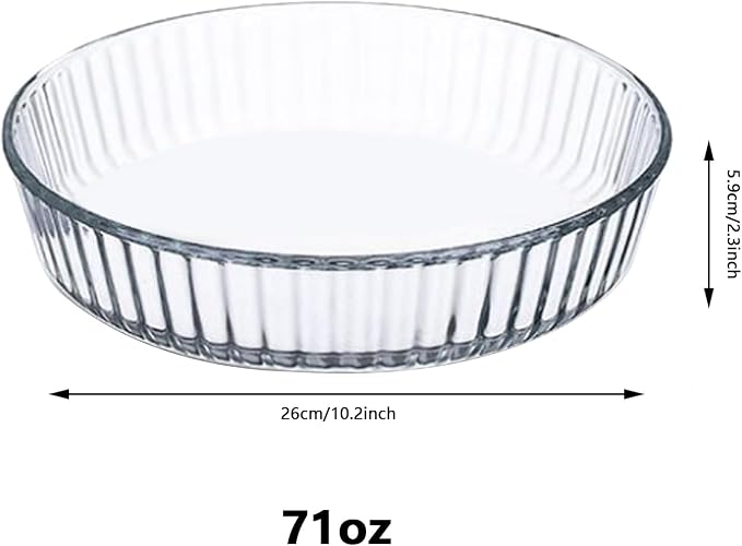 10 Inch Round Pie Plate Glass Pie Pan for Baking Deep Round Pie Plate Dish Great For Apple, Pumpkin, Holiday Pies,Oven Safe Tray (2)