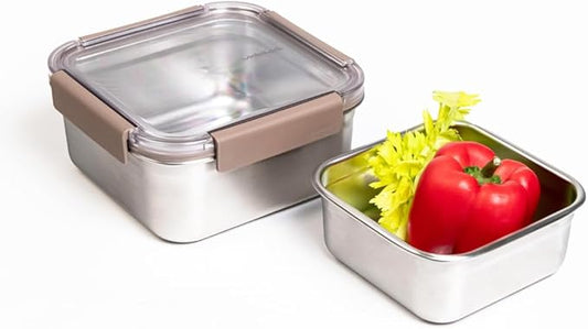 LocknLock Stainless Steel Food Storage Container Set with Lids, 2 Pack Metal Lunch Boxes, Airtight and Leak Proof, Microwave, Freezer and Dishwasher Safe, 700ml and 1300ml